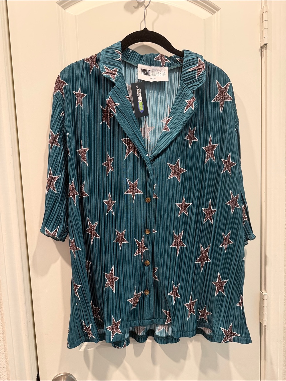 WKND Chasers Teal Star-Print Button Down Shirt